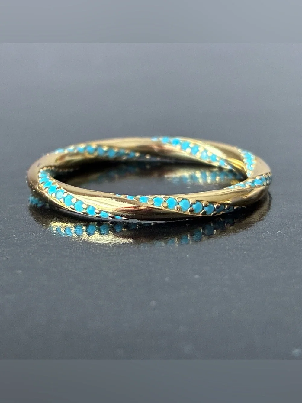 Sterling Silver 925 Twisted Band Ring with Turquoise Accent Stones Sz 8